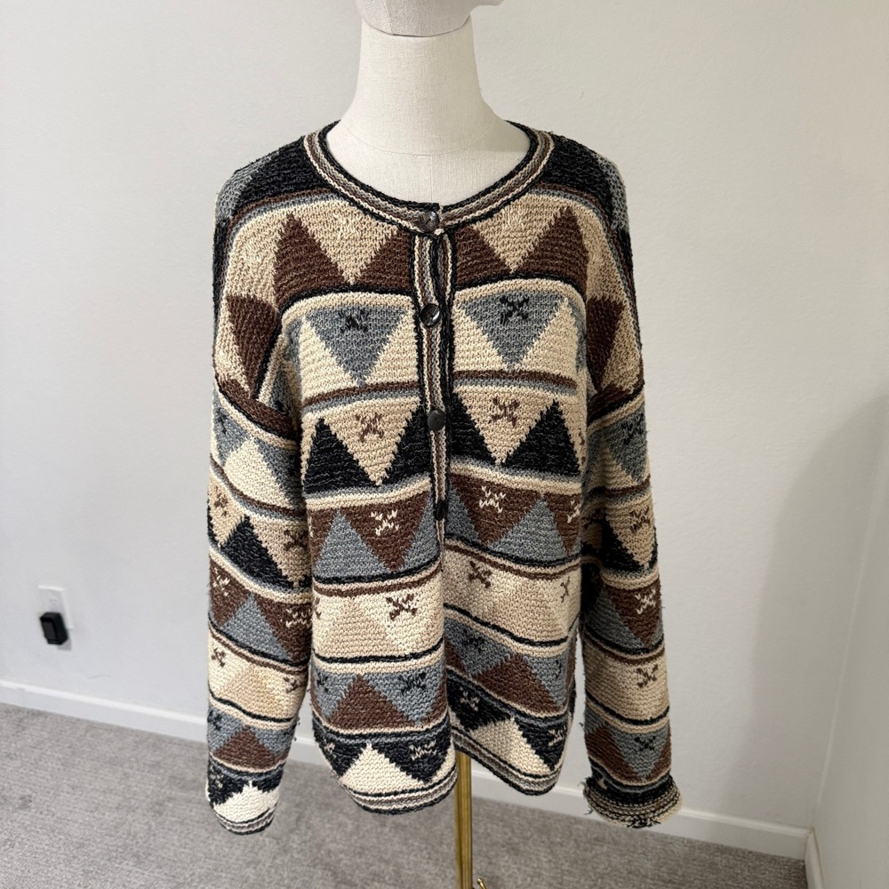 Talbots Hand Knit Geometric Pattern Cardigan Swea… - image 1